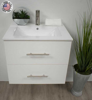 Napa 30" Modern Floating Bathroom Vanity With Ceramic Top and Round Handles, White