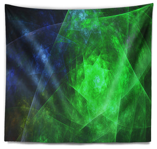 Green Rotating Polyhedron Abstract Wall Tapestry, 92"x78"