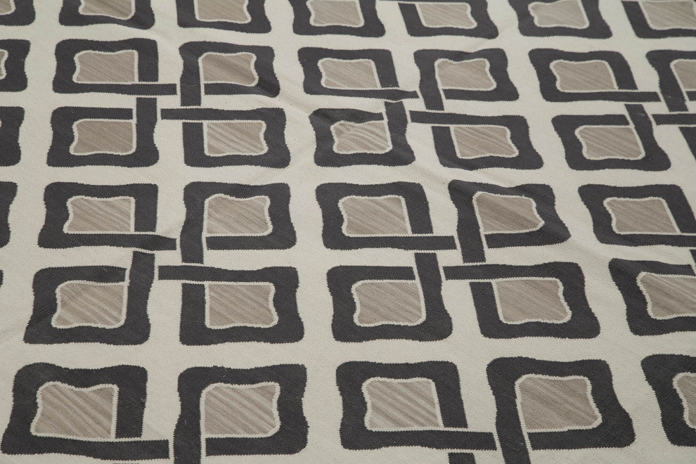 Rug N Carpet - Handmade Wool 8' 1'' x 9' 9'' Geometric Dhurrie Kilim Rug