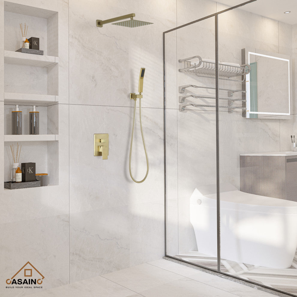 Wall-Mounted 10in Shower System with Handheld, Brushed Gold