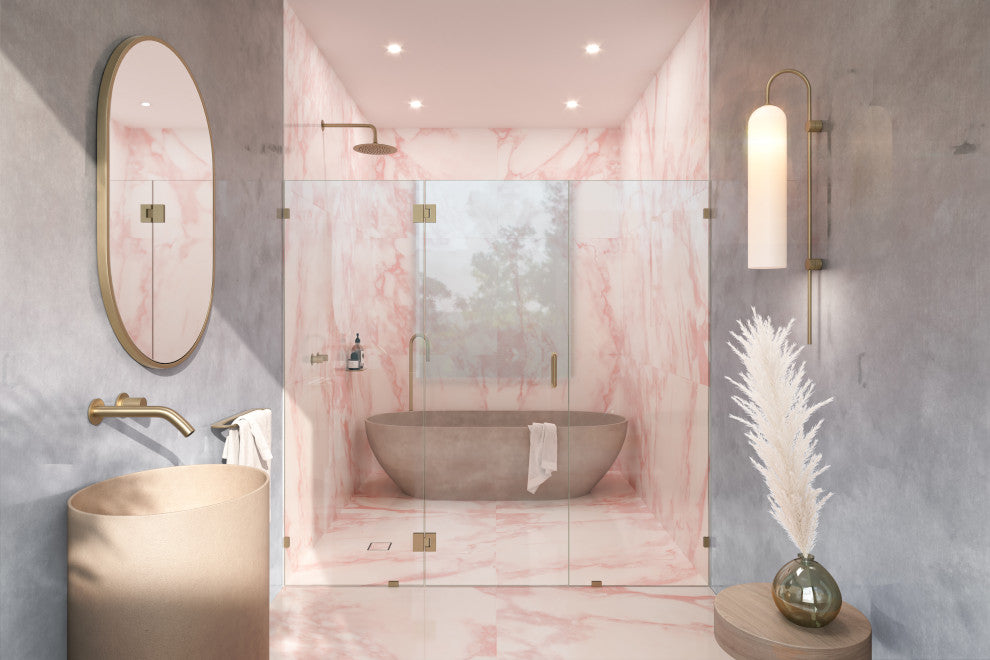 78"x59" Frameless 3 Panel Inline Shower Door, Satin Brass