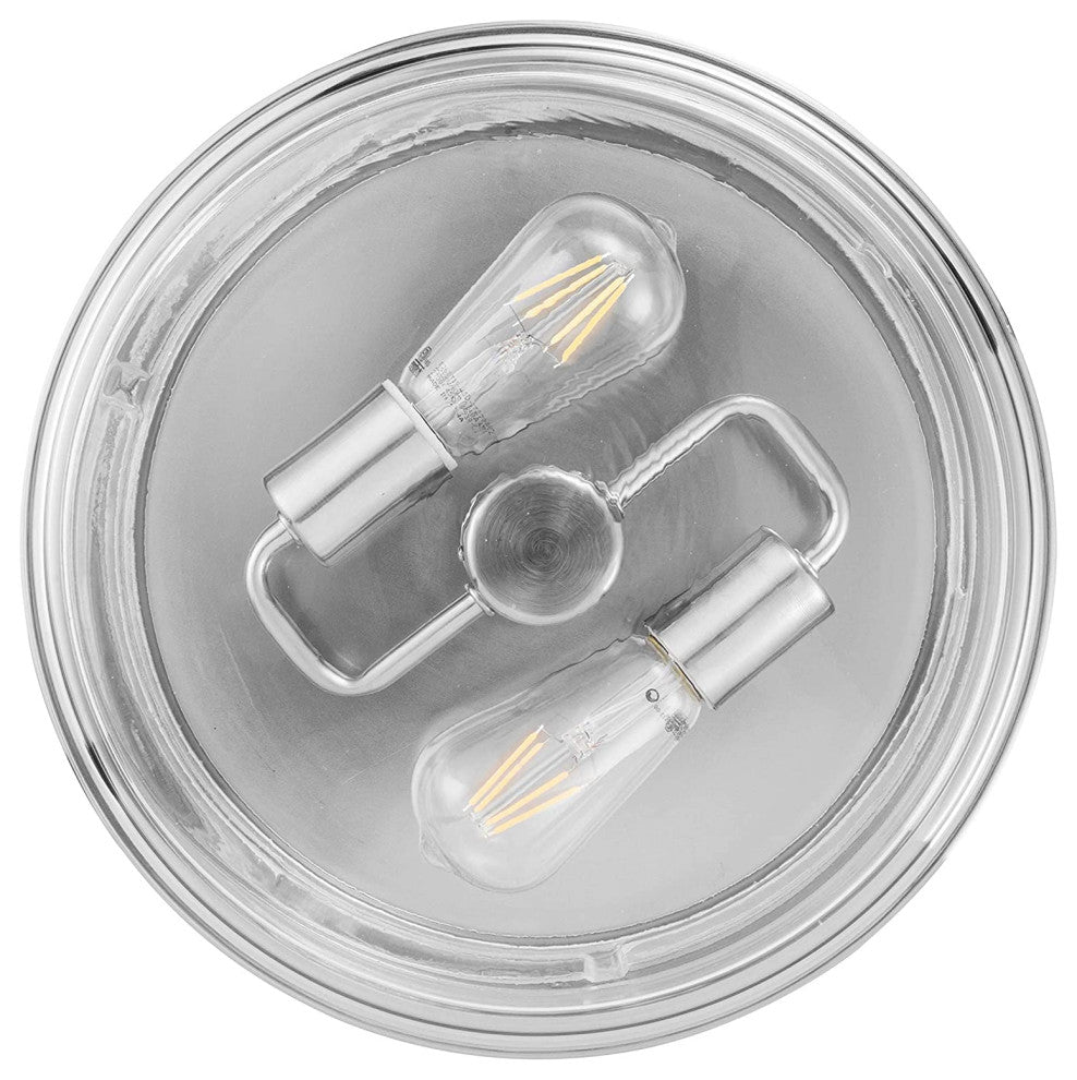 Modern Nickel Flush Mount, Drum, Glass