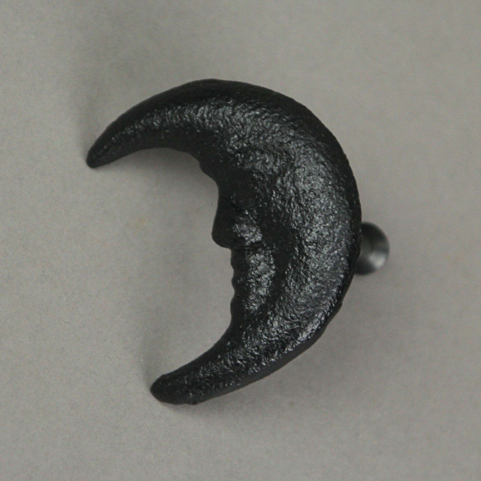 Set of 6 Black Cast Iron Crescent Moon Face Drawer Pull Decorative Cabinet Knob
