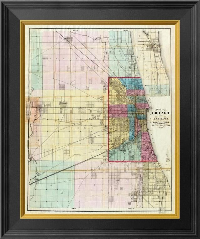 "Map of Chicago and Environs, 1869"  by Rufus Blanchard, 17x20"