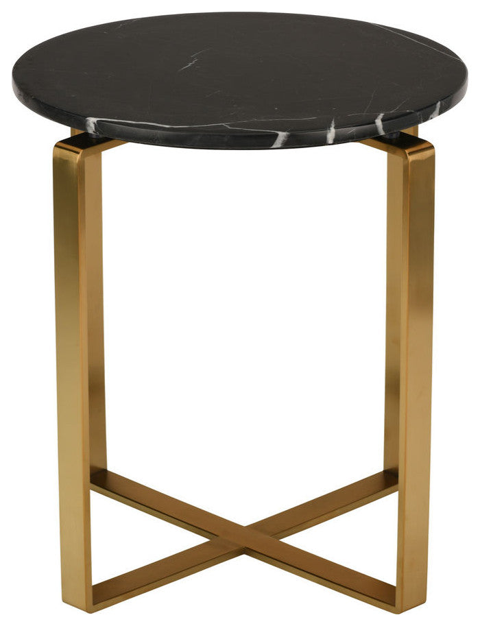 Rosa Marble and Stainless Steel Side Table, Black/Gold