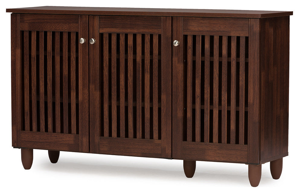 Fernanda Modern 3-Door Oak Brown Wooden Entryway Shoes Storage Wide Cabinet