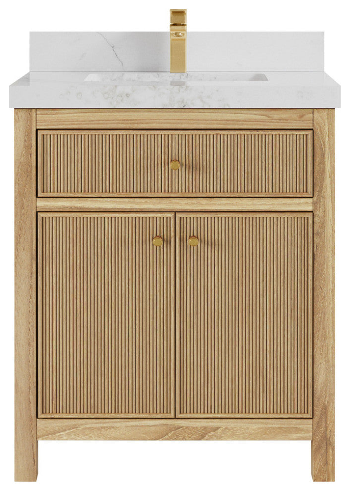 Sonoma 30 Single Sink Bath Vanity in Light Natural Teak with 2" Calacatta Nuvo