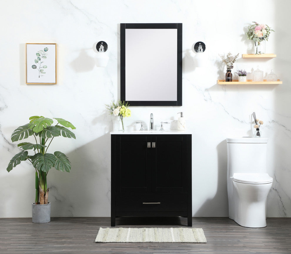 Iris Single Bathroom Vanity, Black, 30", With Backsplash