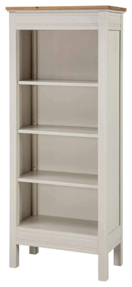 Tall Bookcase, Modern Cottage Styling With Natural Top & 4 Ivory Open Shelves
