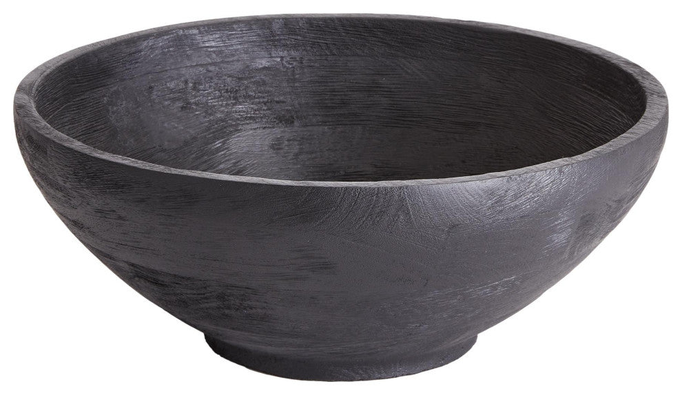 Contemporary Farmhouse Black Wood Serving Bowl 14 in Minimalist Salad Modern