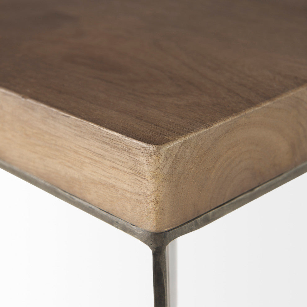Faye 2-Piece Medium Brown Wood With Metal Base Accent Table Set