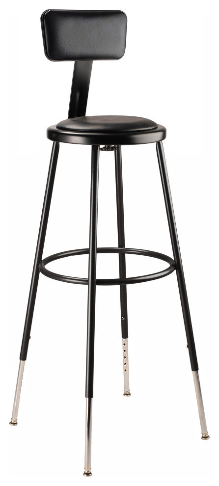 NPS 32 -39" Height Adjustable Vinyl Padded Steel Stool With Backrest, Black