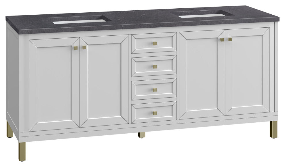 Chicago 72" Double Vanity, Glossy White, Charcoal Soapstone Quartz