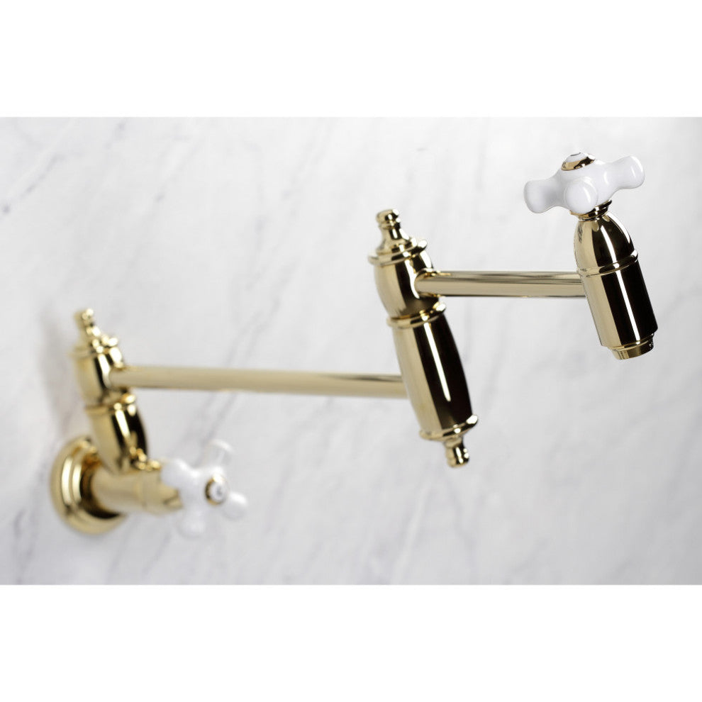 KS3102PX Restoration Two-Handle Wall Mount Pot Filler, Polished Brass
