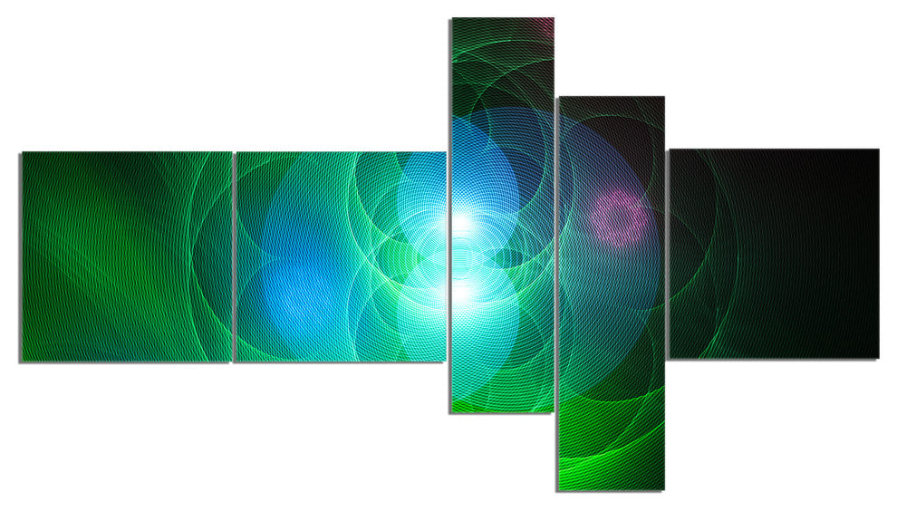 Merge Colored Spheres., Contemporary Canvas Artwork Print, 60"x32", 5 panels