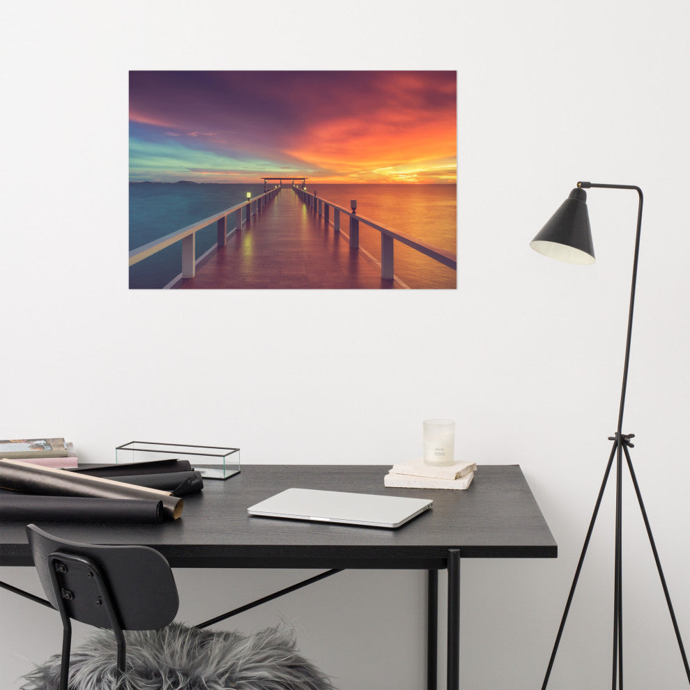 Surreal Wooden Pier At Sunset Intrigued Landscape Photo Loose Wall Art Print, 24" X 36"