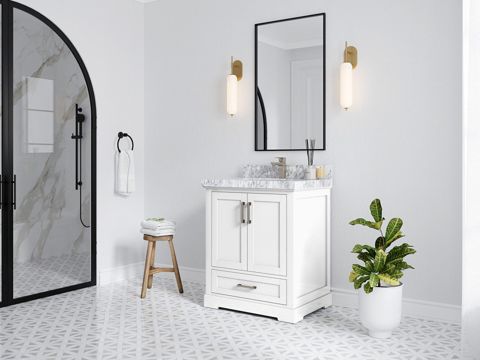 Boston 30 Single Sink Bath Vanity in White 1.5" Empira Quartz