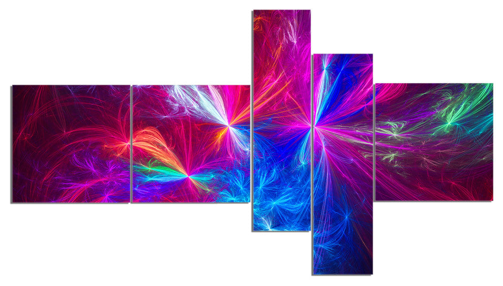 Christmas Fireworks Red, Abstract Print On Canvas, 60"x32", 5 panels