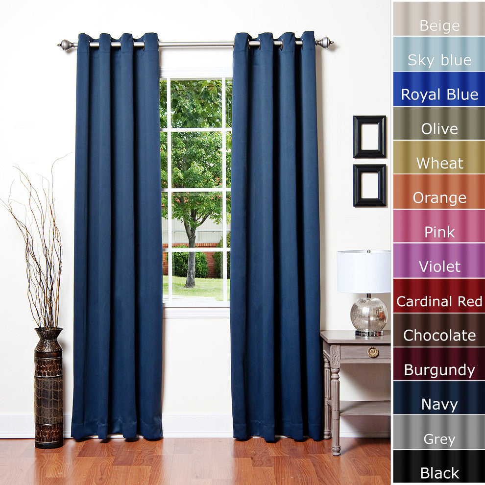 Solid Grommet Top Thermal Insulated Blackout Curtains, Navy, 120"