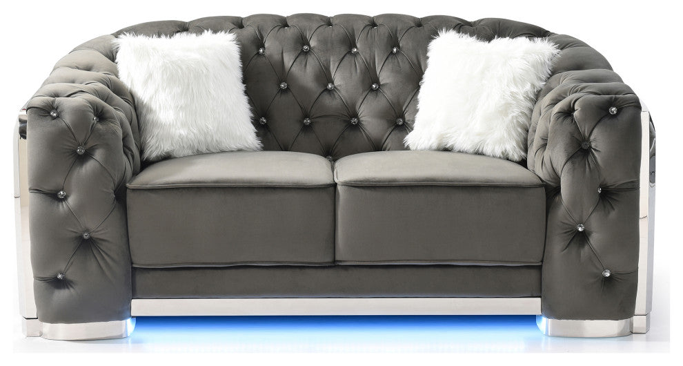 Sapphire 71 in. W Flared Arm Velvet Straight Sofa, Grey