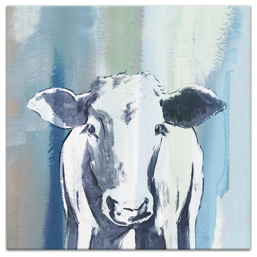 Navy Cow Sketch 20x20 Canvas Wall Art