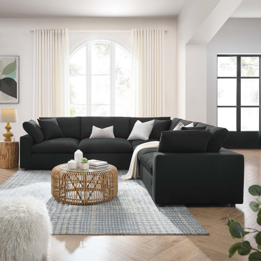 Modular Sectional Deep Sofa Set, Black, Fabric, Modern, Lounge Cafe Hospitality