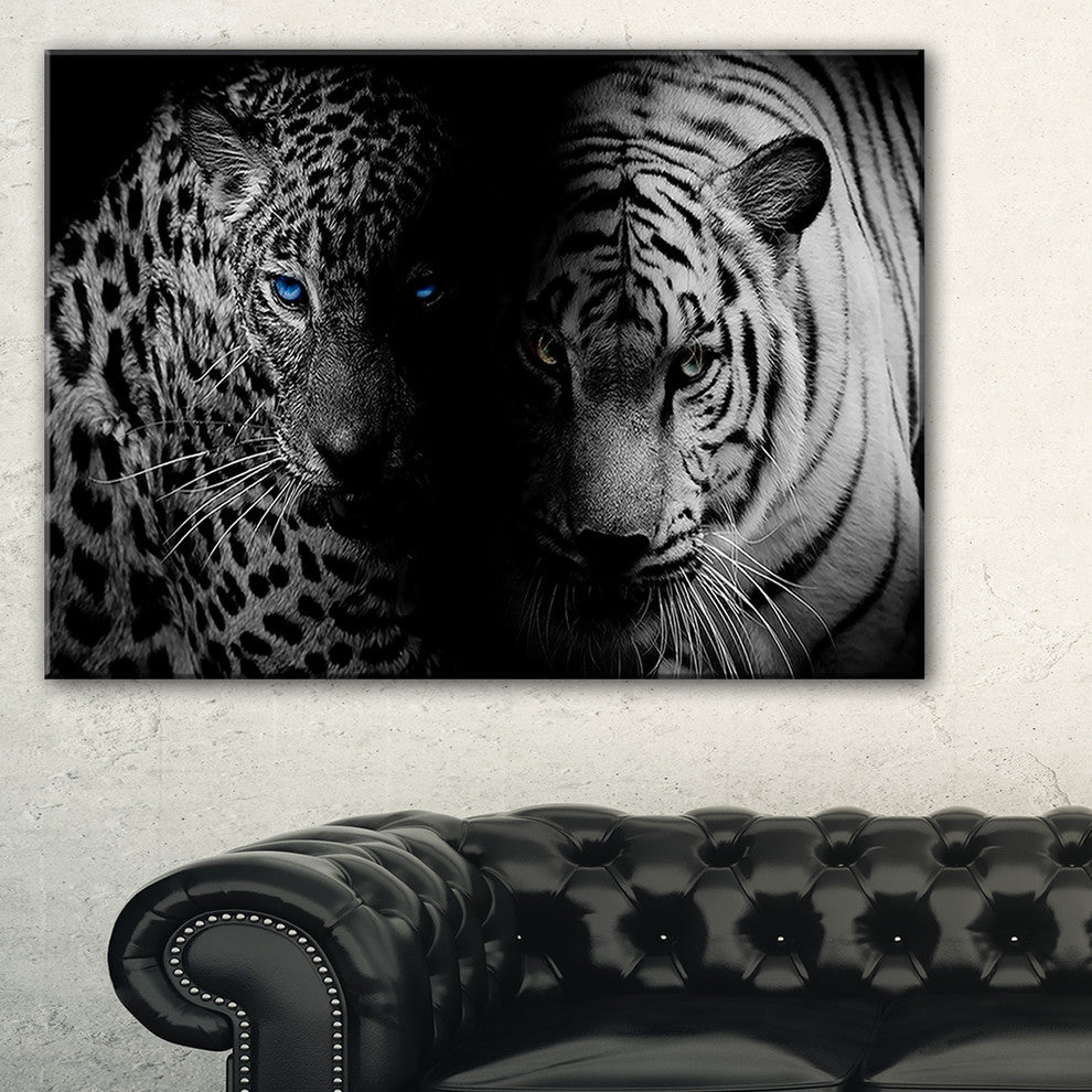 "Leopard and Tiger in Black" Animal Digital Art Canvas Print