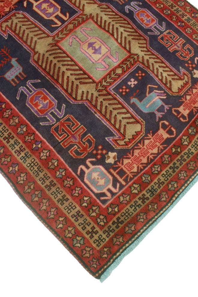 Fine Vintage Distressed Sinai Navy/Red Runner, 4'2x10'2