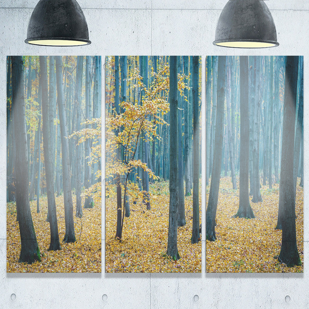 "Dense Autumn Beach Forest" Oversized Forest Metal Wall Art, 3 Panels, 36"x28"