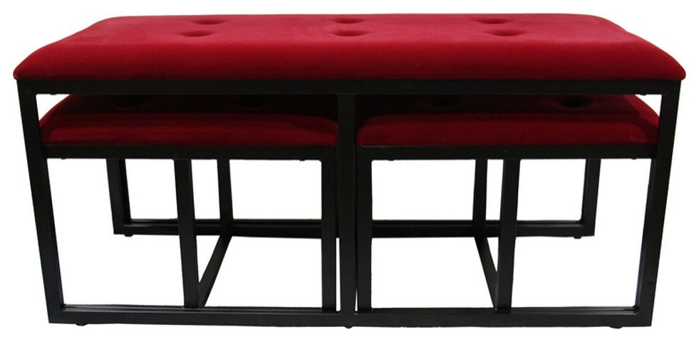 Modern Black and Red Metal Three Piece Bench Set