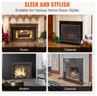 VEVOR 35.6"x28.4" Fireplace Screen 1-Panel Iron Mesh Spark Guard Modern
