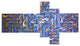 Blue Golden Watercolor Fractal Art, Abstract Art on Canvas, 60"x32", 5 panels