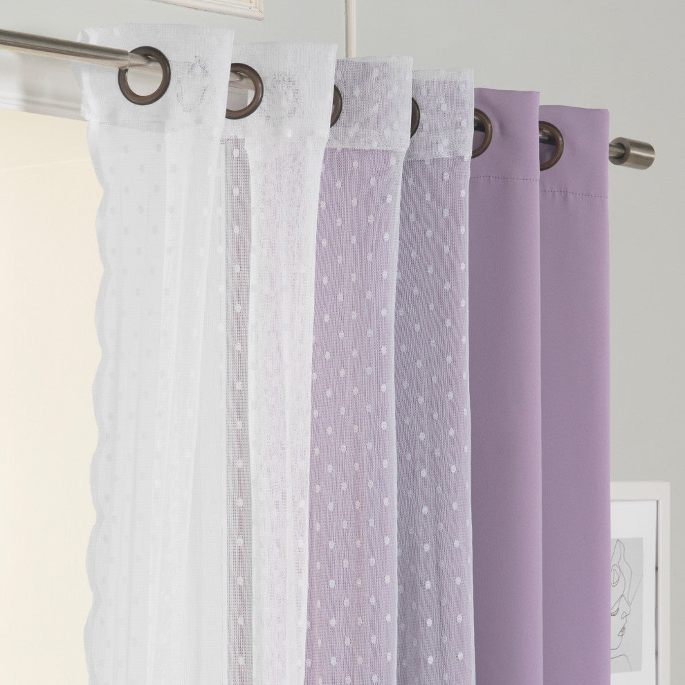 Sheer Pretty Dot and Blackout Curtains, Lavender, 52"x84"