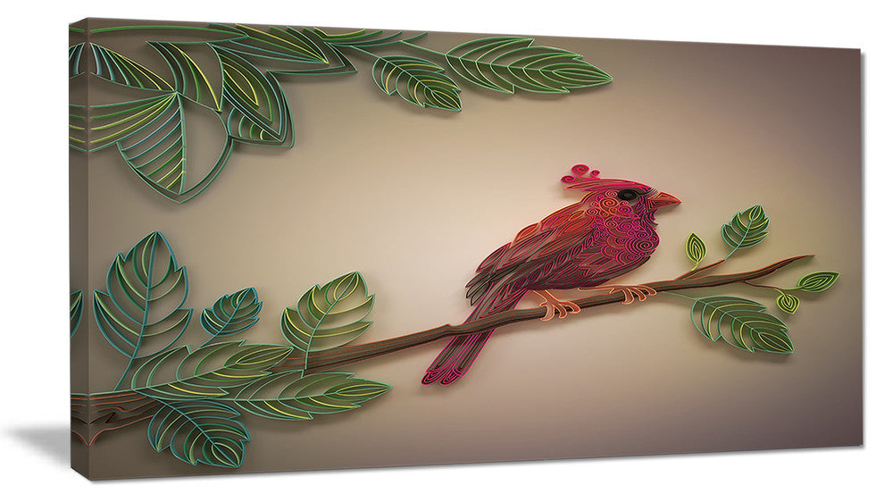Red Paper Quilling of Cardinal Bird, Floral Canvas Art Print, 40x20