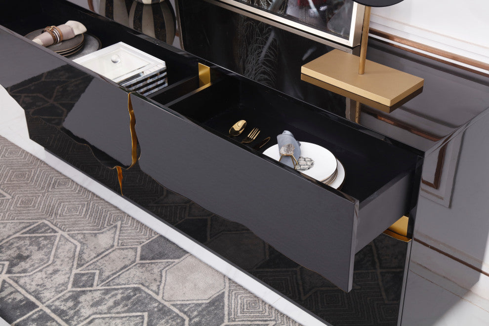 Modrest Aspen Modern High Gloss Black and Gold Buffet