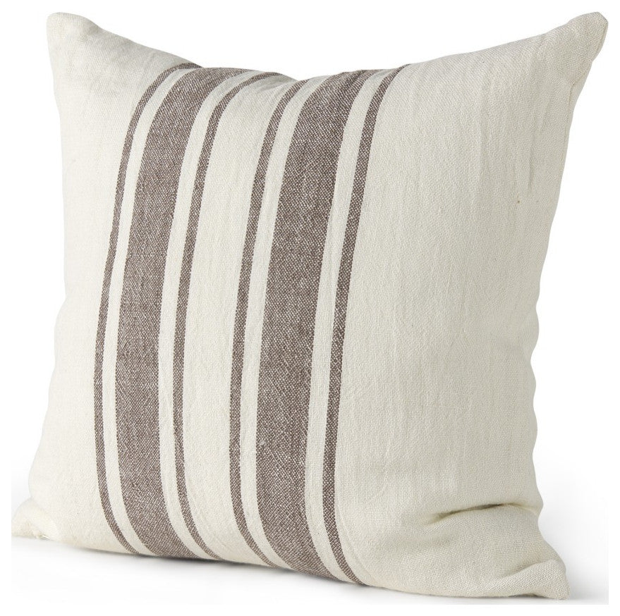 off white Pillow Cover With Brown Stripes