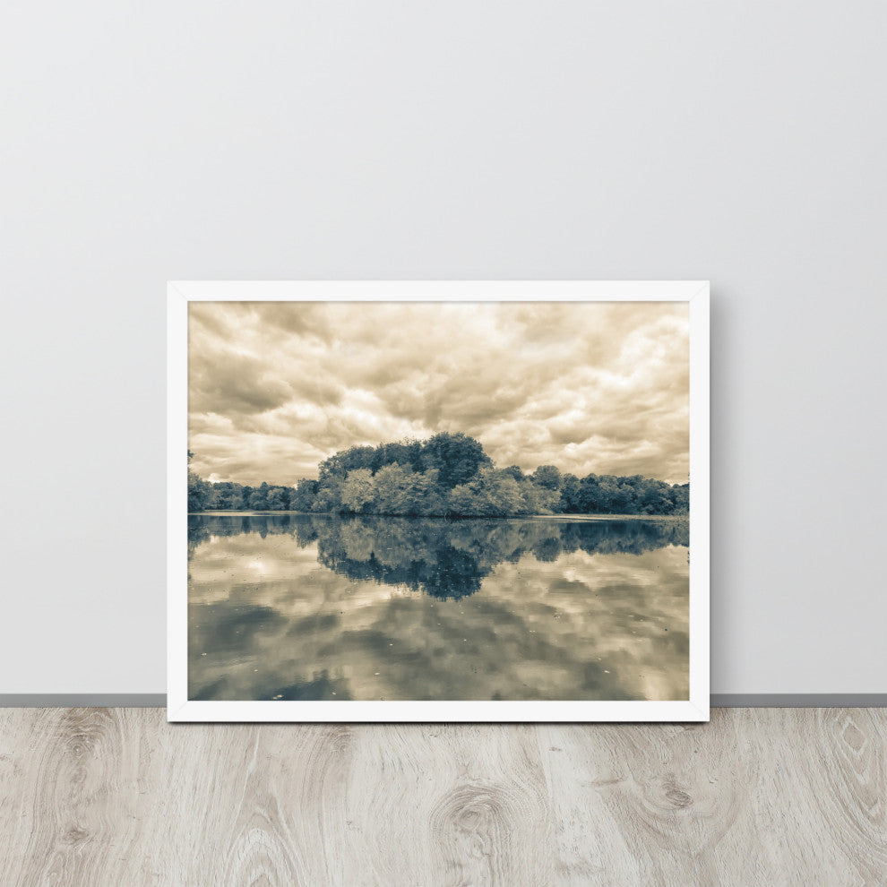 Autumn Reflections Rural Landscape Sepia Framed Photo Paper Wall Art Prints, White, 16" X 20"