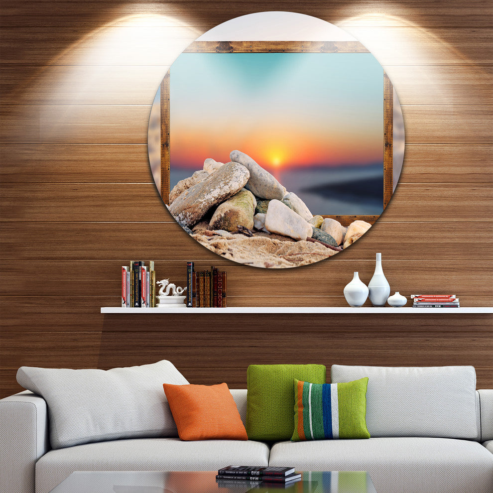 Framed Blurred Beach, Seashore Art Disc Metal Artwork, 11"