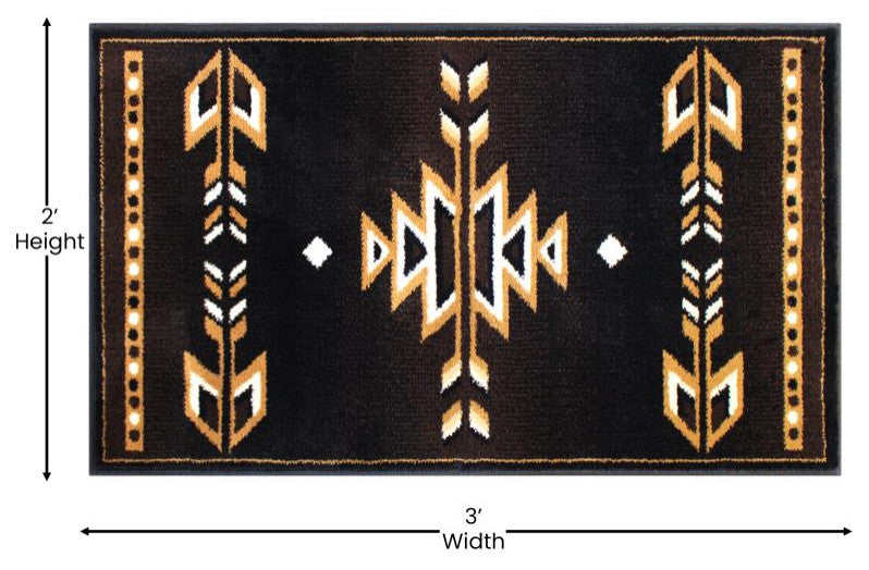 Amado Collection Southwestern Area Rug - Olefin Accent Rug with Jute Backing, Brown, 2' X 3'