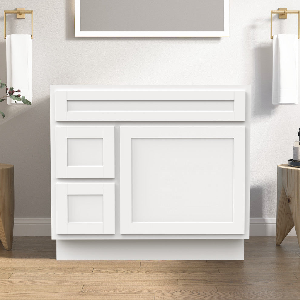 Vanity Art Vanity Base Cabinet, No Top, Drawers on Left, 36", White