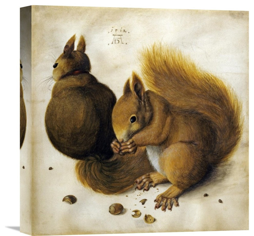 "Two Squirrels, One Eating a Hazelnut" Artwork, 15" x 16"