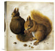 "Two Squirrels, One Eating a Hazelnut" Artwork, 15" x 16"