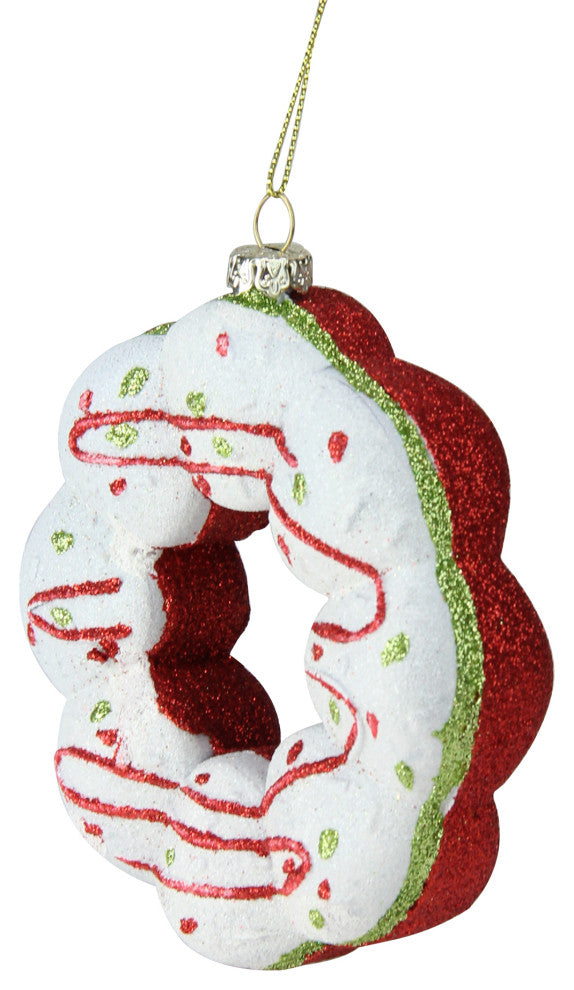 4.25" White Green and Red Doughnut Christmas Ornament