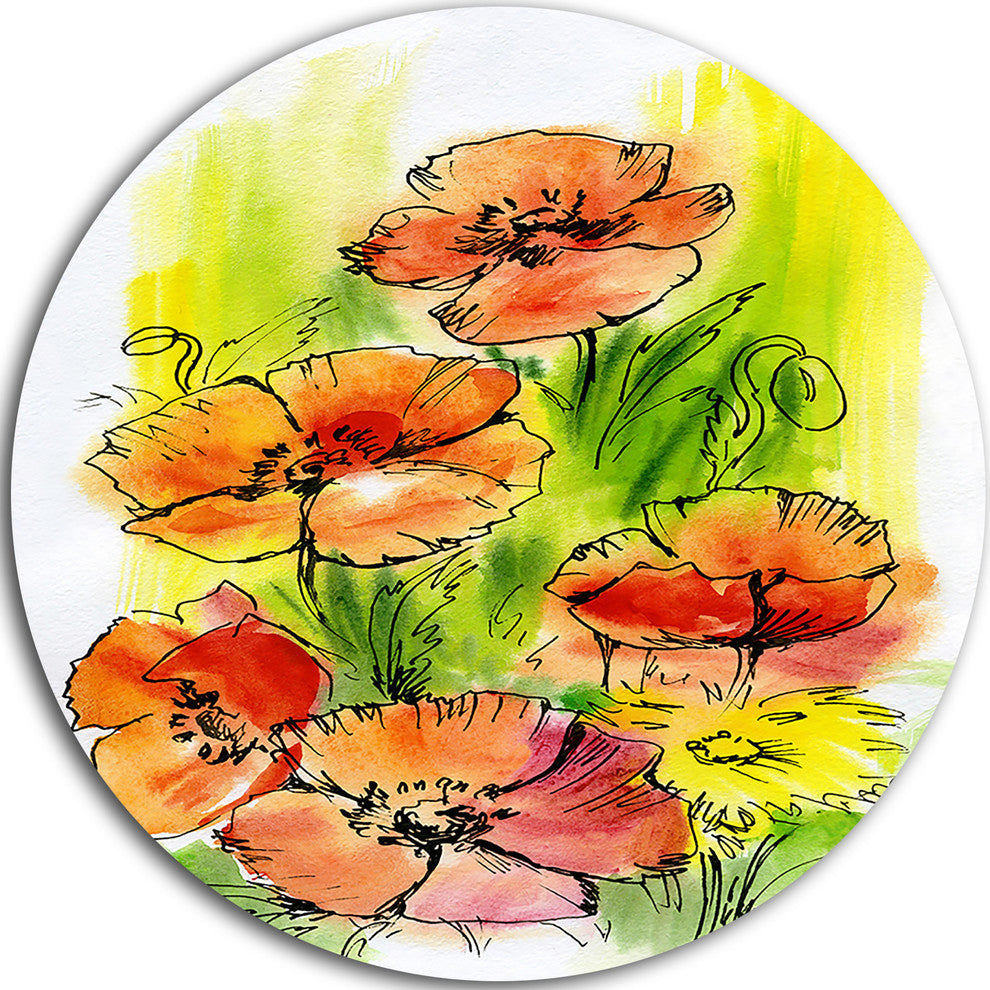 Bouquet Poppies, Floral Disc Metal Wall Art, 23"