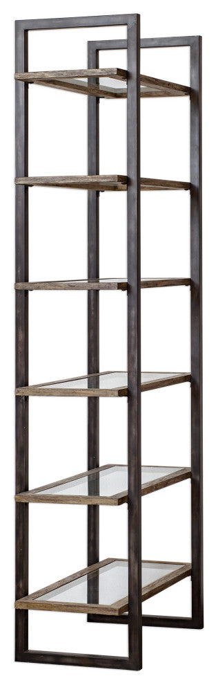 Modern Glass Wood Iron 6 Shelf Etagere Minimalist Simple Open Industrial