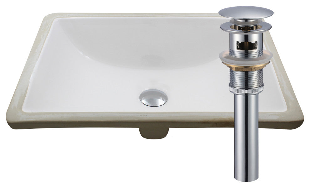 NP-U193906 Rectangular Undermount White Porcelain Sink, Overflow Drain Options, Chrome