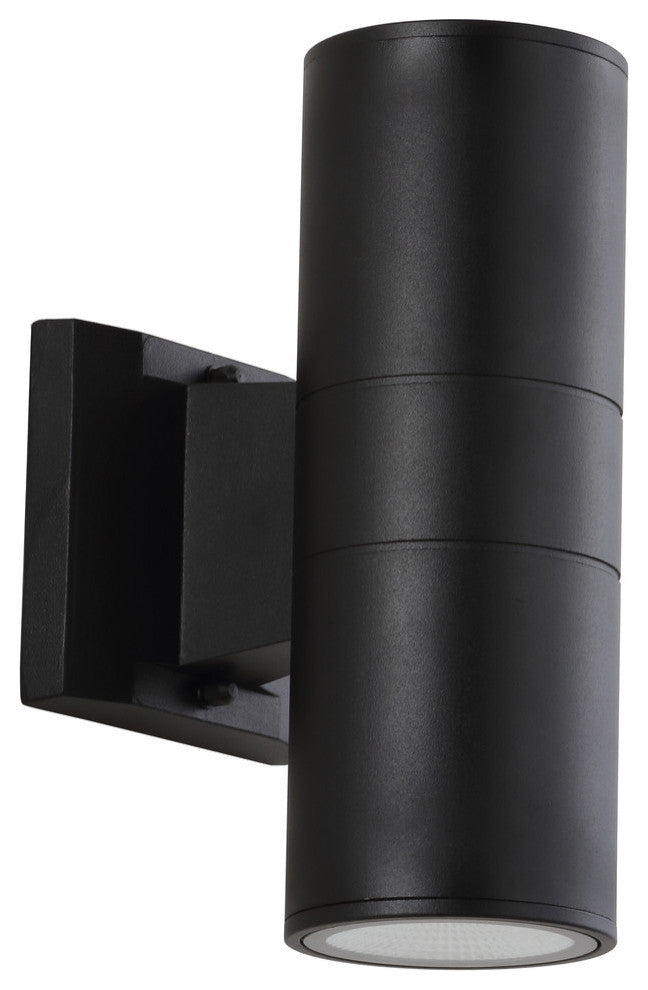 Duo Modern Outdoor Metal/Glass Integrated LED Sconce Uplight, Black