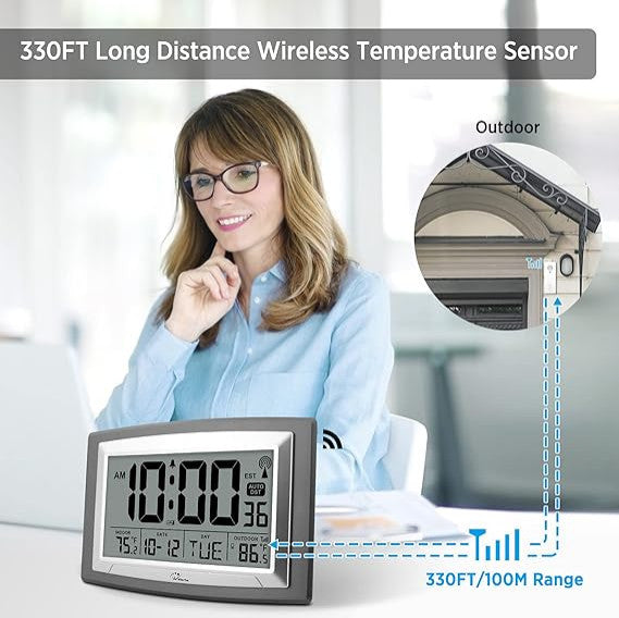 Atomic Clock with Outdoor and Indoor Temperature - 12.5