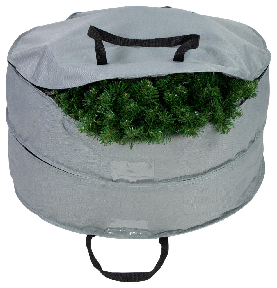30" Gray Multi-Seasonal Double Wreath Storage Bag