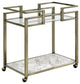 Benzara BM269069 2 Tier Serving Cart With Faux Marble and Metal Frame, Silver